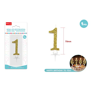 Vela Numero 1 Dorado Glitter 7.5Cm