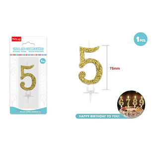 Vela Numero 5 Dorado Glitter 7.5Cm