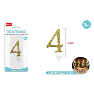 Vela Numero 4 Dorado Glitter 7.5Cm