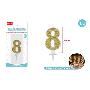 Vela Numero 8 Dorado Glitter 7.5Cm