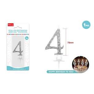 Vela Numero 4 Plateado Glitter 7.5Cm