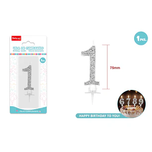 Vela Numero 1 Plateado Glitter 7.5Cm