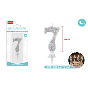 Vela Numero 7 Plateado Glitter 7.5Cm