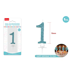 Vela Numero 1 Azul Glitter 7.5Cm