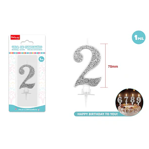 Vela Numero 2 Plateado Glitter 7.5Cm
