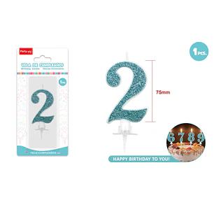 Vela Numero 2 Azul Glitter 7.5Cm