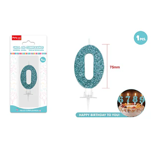 Vela Numero 0 Azul Glitter 7.5Cm