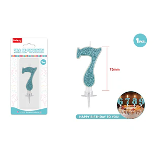Vela Numero 7 Azul Glitter 7.5Cm