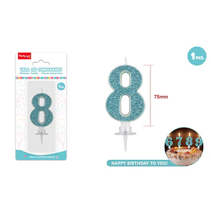 Vela Numero 8 Azul Glitter 7.5Cm