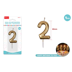 Vela De Numero Dorado 2 6Cm