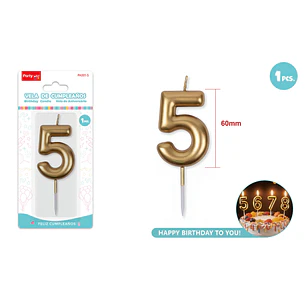 Vela De Numero Dorado 5 6Cm