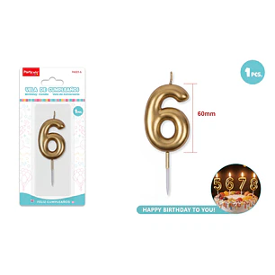 Vela De Numero Dorado 6 6Cm