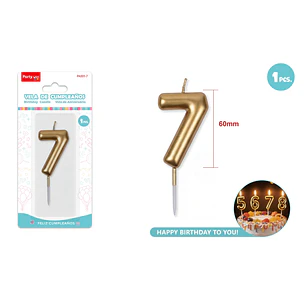 Vela De Numero Dorado 7 6Cm