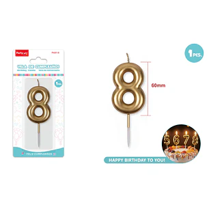 6Cm Vela De Numero Dorado 8