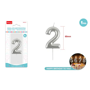 Vela De Numero Plateado 2 6Cm