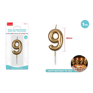 Vela De Numero Dorado 9 6Cm