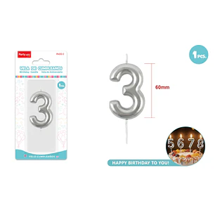 Vela De Numero Plateado 3 6Cm