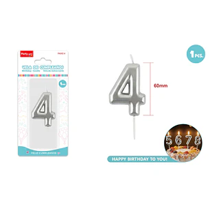 Vela De Numero Plateado 4 6Cm