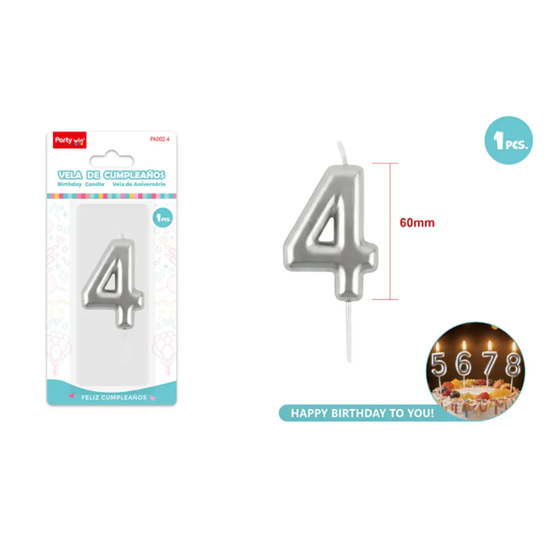 Vela De Numero Plateado 4 6Cm 1