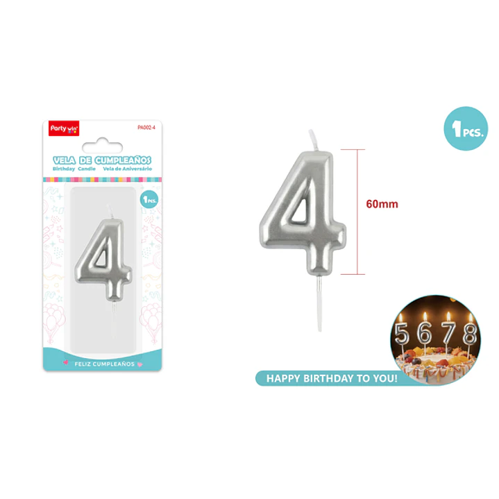 Vela De Numero Plateado 4 6Cm 1