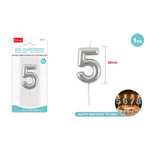 Vela De Numero Plateado 5 6Cm