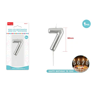 Vela De Numero Plateado 7 6Cm