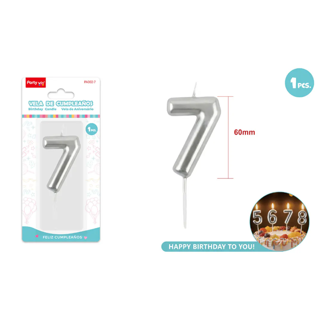 Vela De Numero Plateado 7 6Cm 1