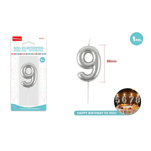 Vela De Numero Plateado 9 6Cm