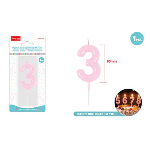 Vela De Numero Perlado Rosado 3 6Cm