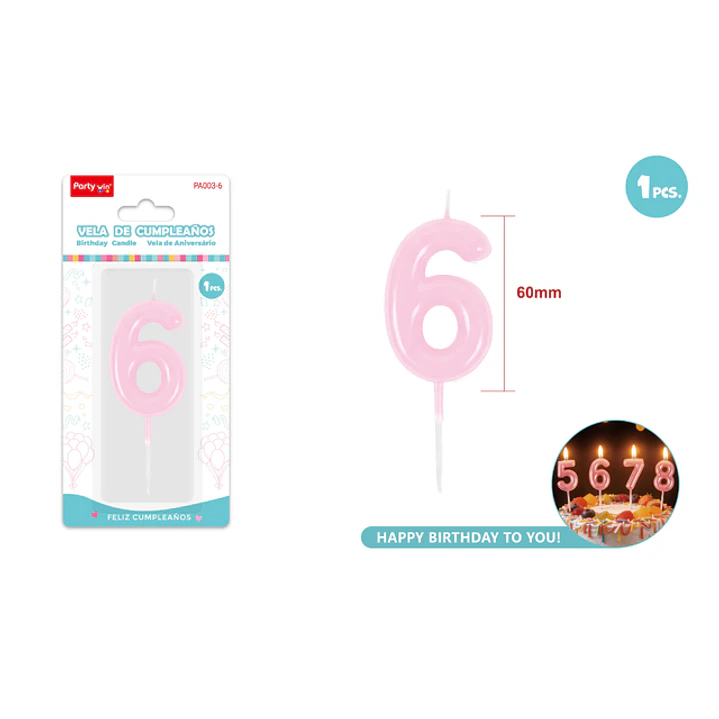 Vela De Numero Perlado Rosado 6 6Cm 1
