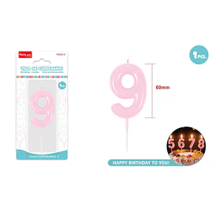 Vela De Numero Perlado Rosado 9 6Cm