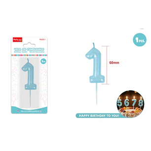Vela De Numero Perlado Celeste 1 6Cm