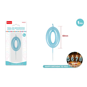 Vela De Numero Perlado Celeste 0 6Cm
