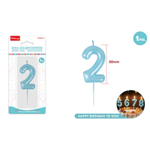 Vela De Numero Perlado Celeste 2 6Cm