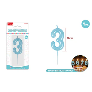 Vela De Numero Perlado Celeste 3 6Cm