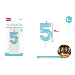 Vela De Numero Perlado Celeste 5 6Cm