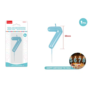 Vela De Numero Perlado Celeste 7 6Cm