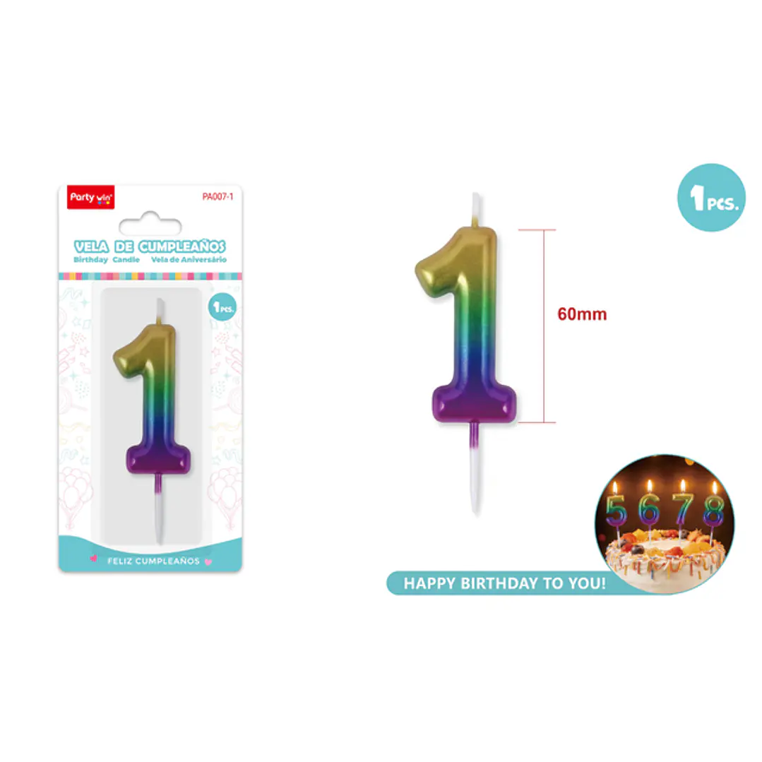 Vela De Numero Degradado 1 6Cm 1