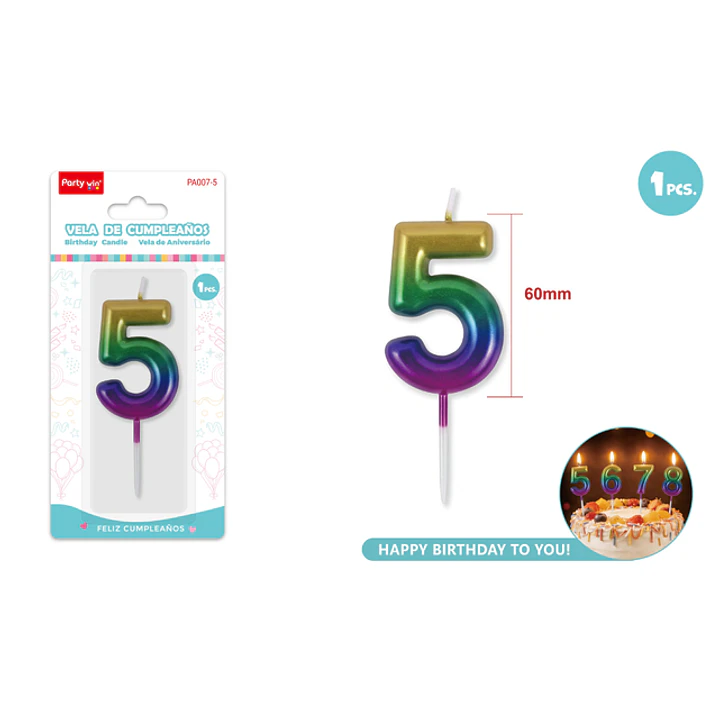 Vela De Numero Degradado 5 6Cm 1