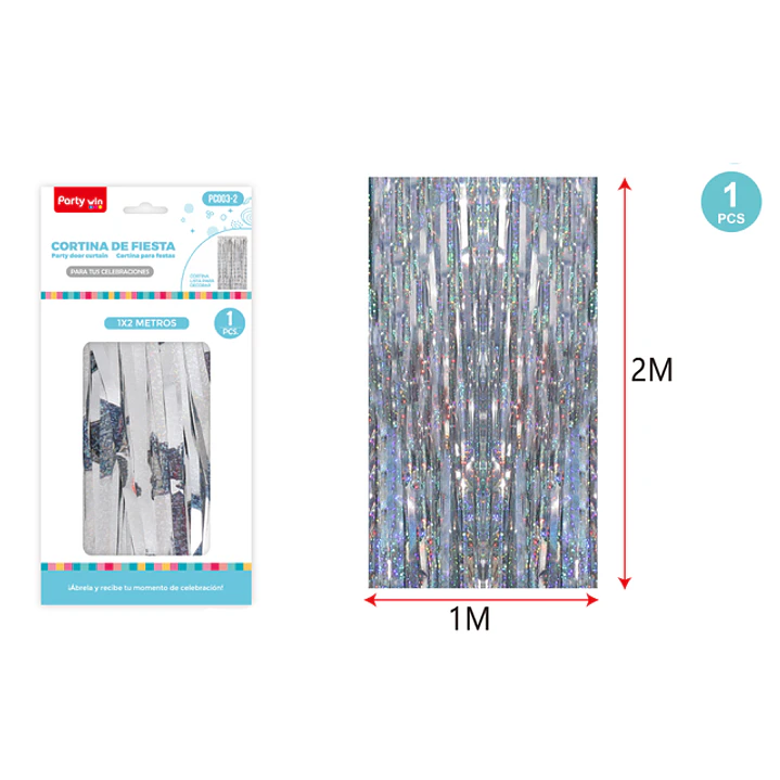 Cortina De Fiesta Holografica Plateado 1X2M 1