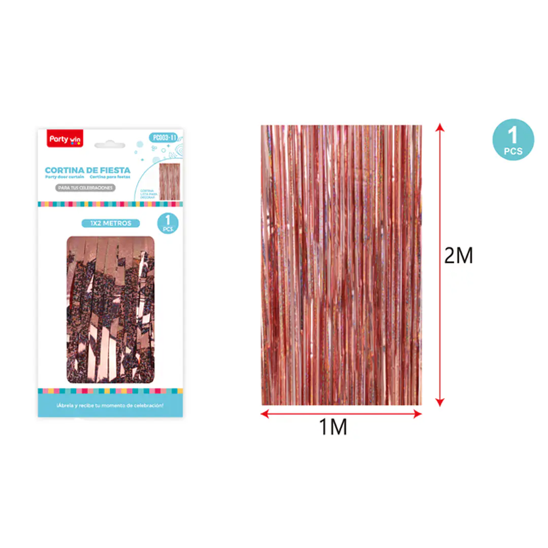 Cortina De Fiesta Holografica Rosadorado 1X2M 1
