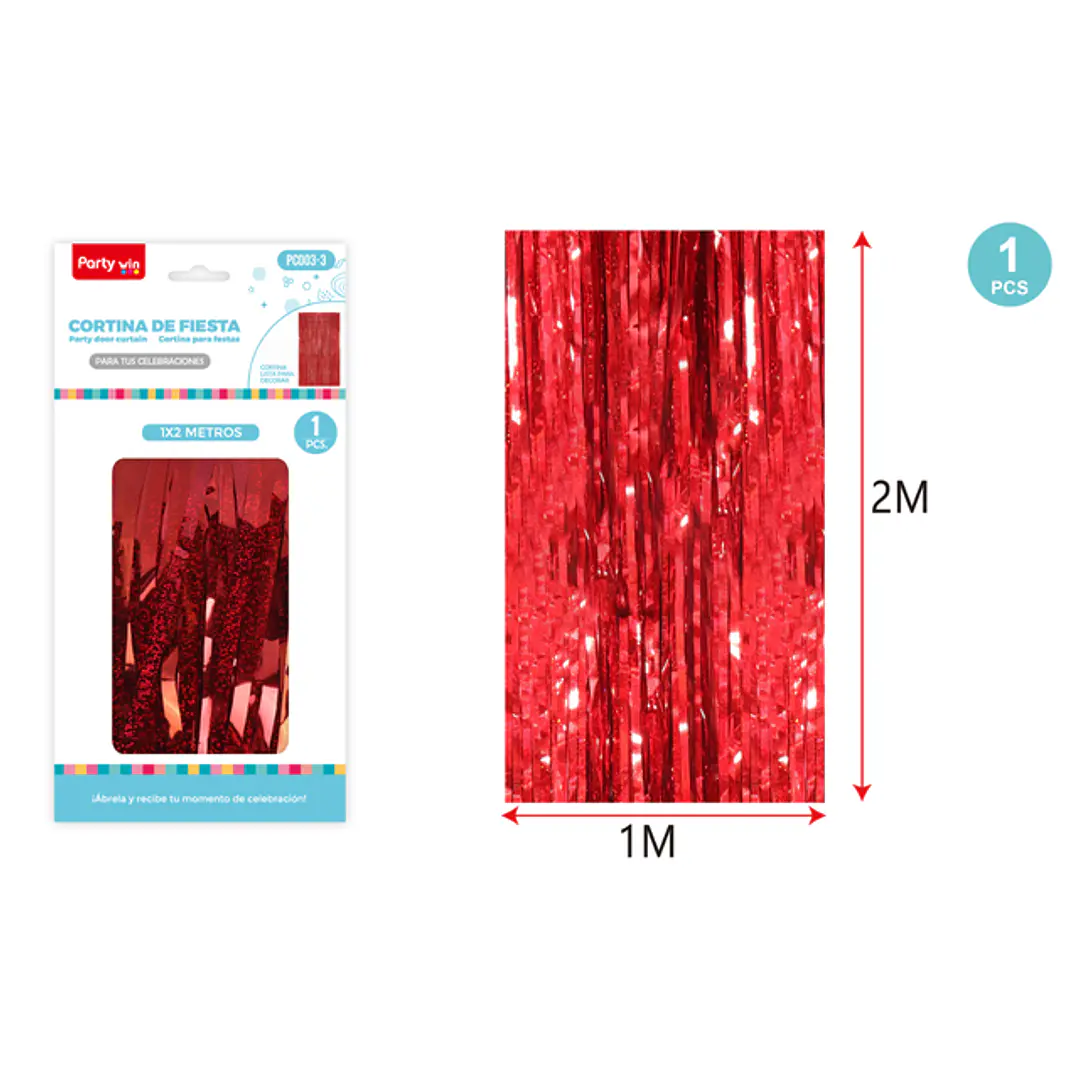 Cortina De Fiesta Holografica Rojo 1X2M 1