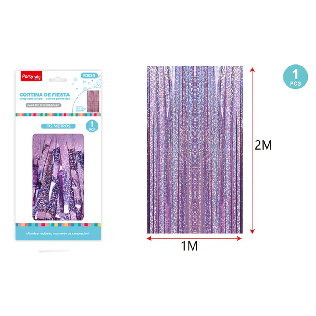 Cortina De Fiesta Holografica Rosado 1X2M 1