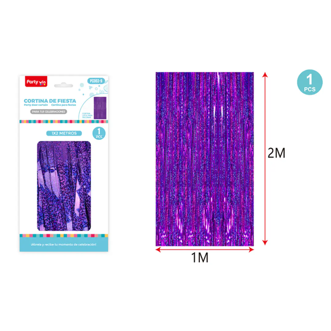 Cortina De Fiesta Holografica Morado 1X2M 1