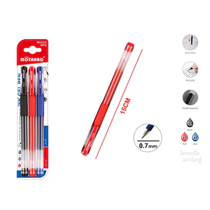 Boligrafo Gel Azul/Negro/Rojo 15Cm 3 Unidades