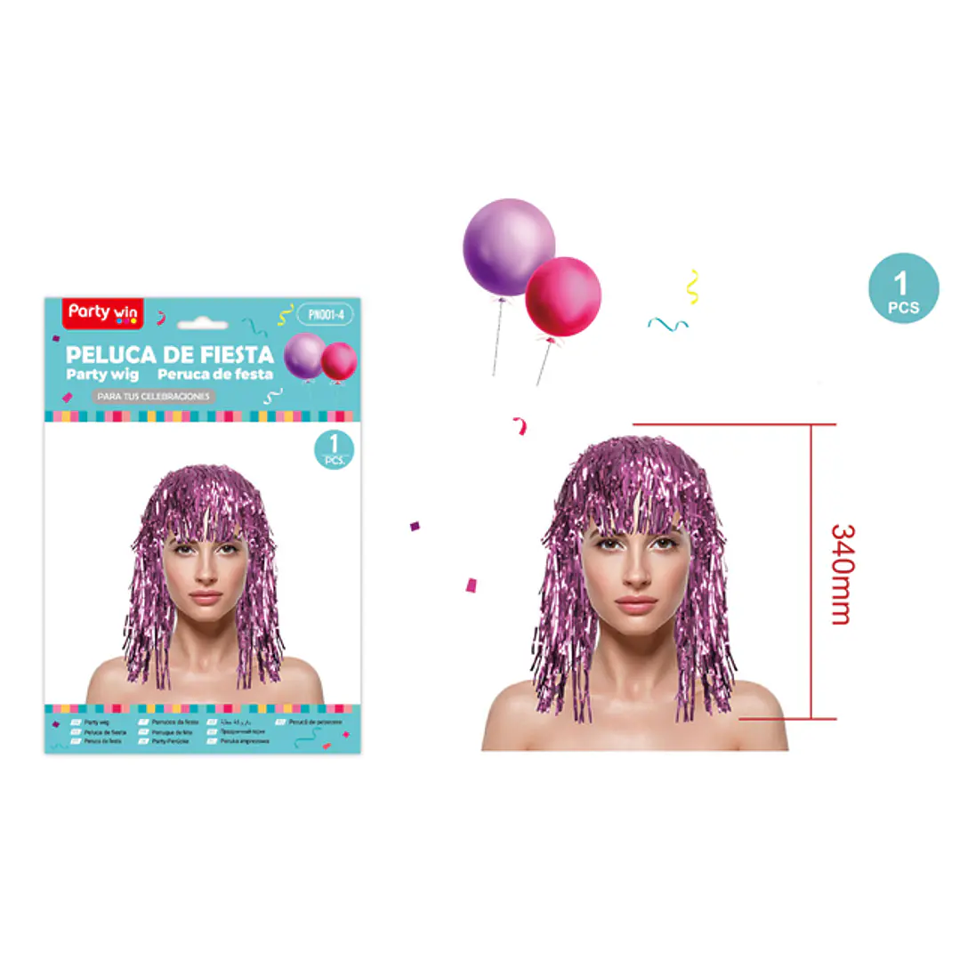 Peluca De Fiesta Fucsia 34Cm 1