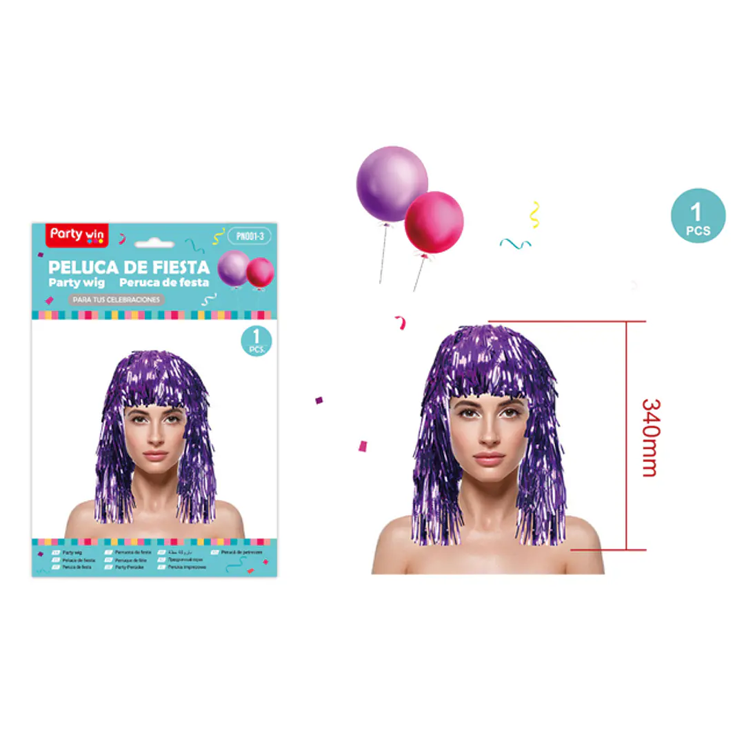 Peluca De Fiesta Morado 34Cm 1