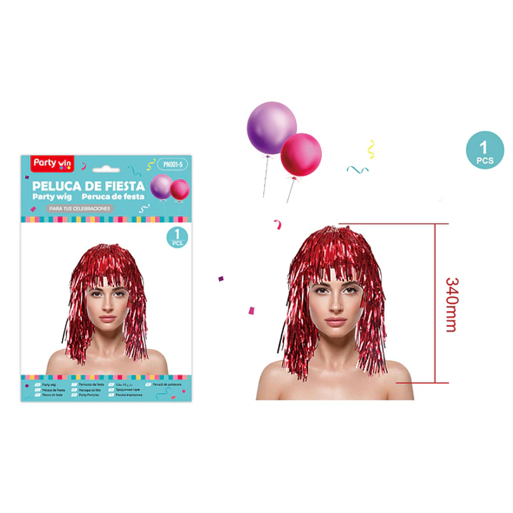 Peluca De Fiesta Rojo 34Cm 1