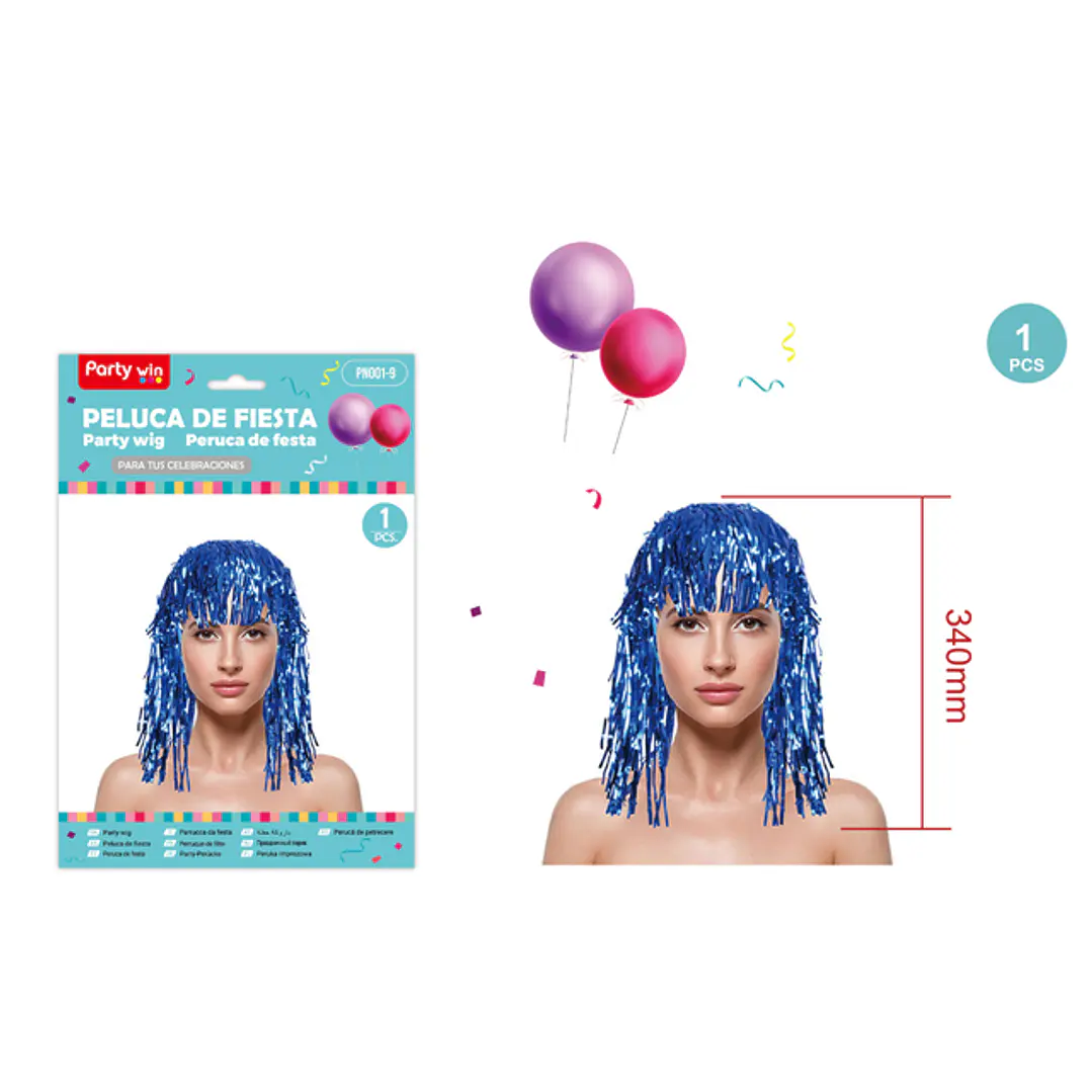 Peluca De Fiesta Azul 34Cm 1