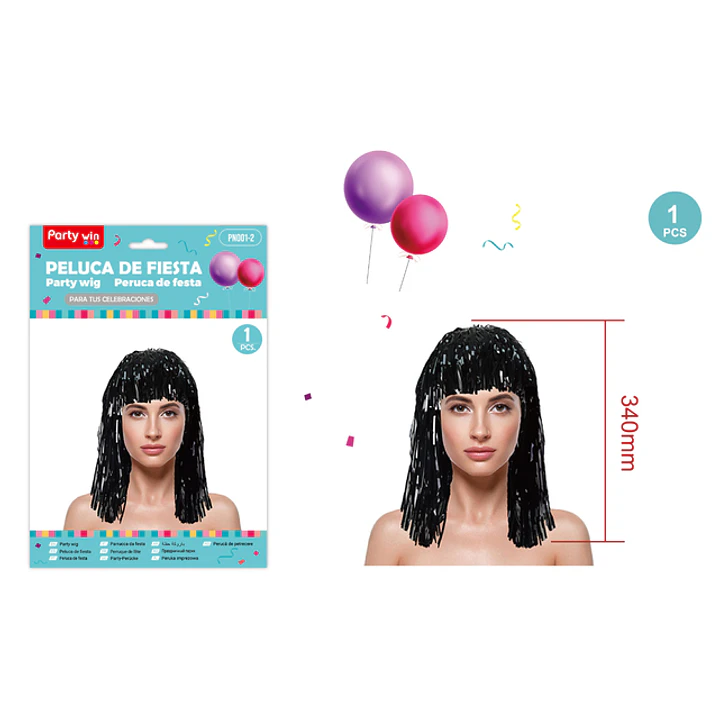 Peluca De Fiesta Negro 34Cm 1